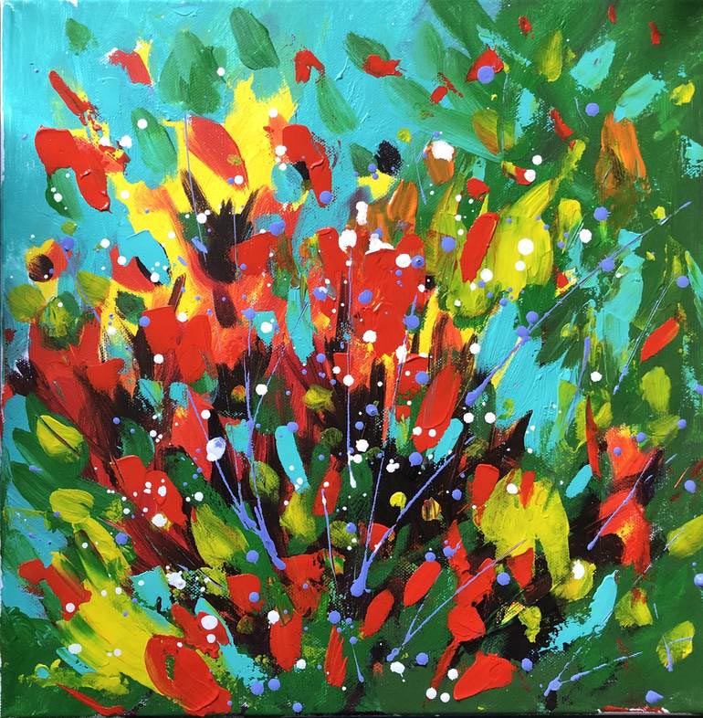 Explosion Of Super Chilis - Acrylic Painting on 12x12 Canvas Board